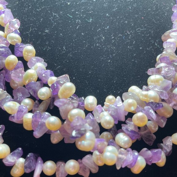 Handmade Multi-Strand Amethyst & Freshwater Pearl Statement Necklace - Picture 7 of 9